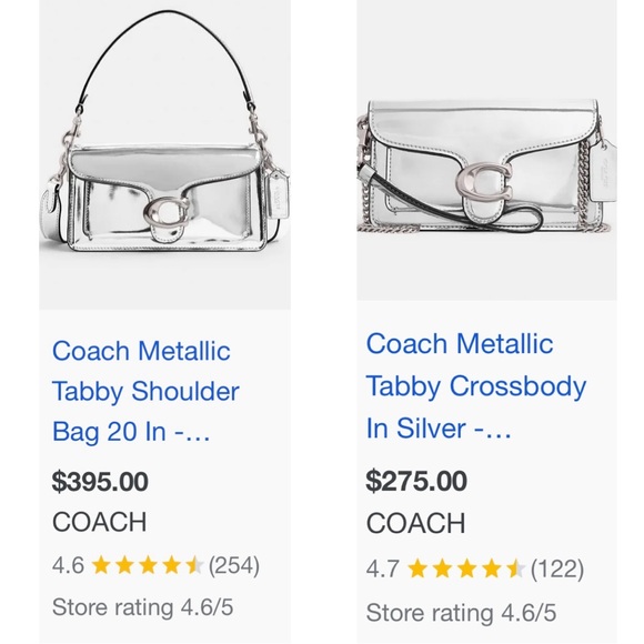 Coach Tabby Shoulder Bag 20 In Metallic silver NWT with crossbody strap - Picture 17 of 17